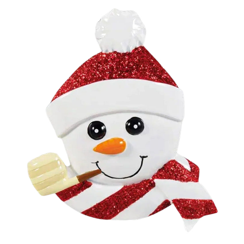 Personalized Snowman Head with Pipe Christmas Ornament
