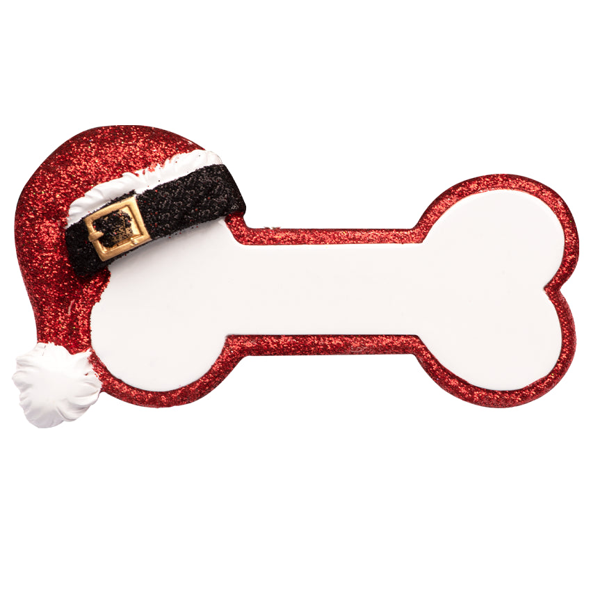 Personalized Dog Bone Christmas Ornament with Santa Hat