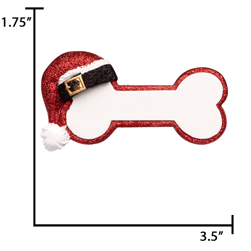 Personalized Dog Bone Christmas Ornament with Santa Hat