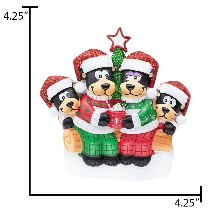 Personalized Black Bear Family of 4 Christmas Ornament
