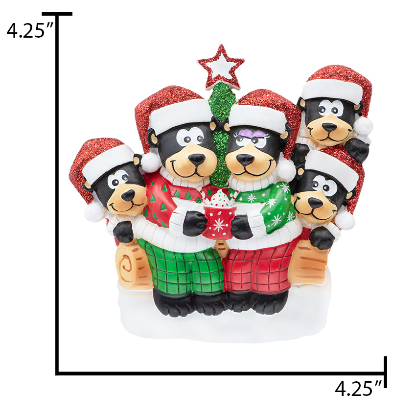 Personalized Black Bear Family of 5 Christmas Ornament