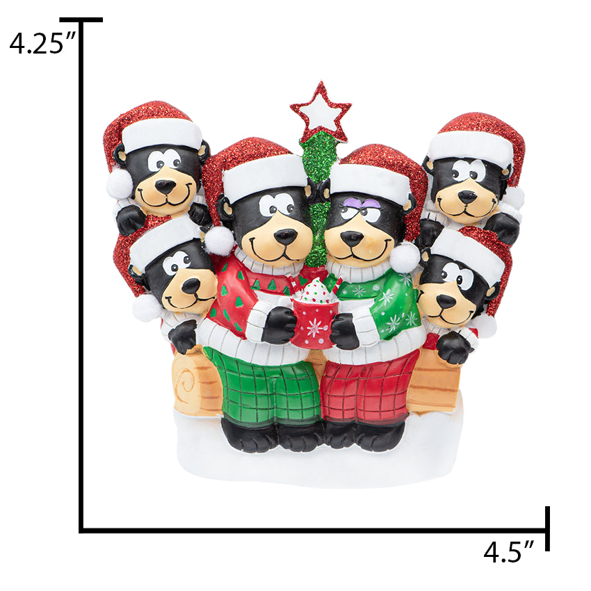 Personalized Black Bear Family of 6 Christmas Ornament