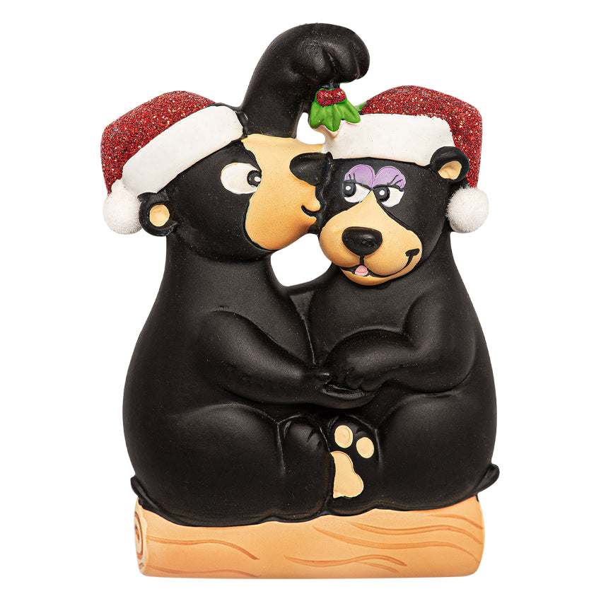 Personalized Kissing Under the Mistletoe Black Bear Couple Christmas Ornament