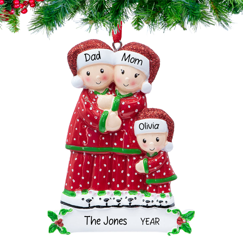 Personalized Pajama Family of 3 Christmas Ornament 2025