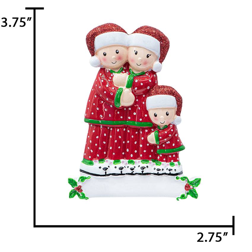 Personalized Pajama Family of 3 Christmas Ornament 2025