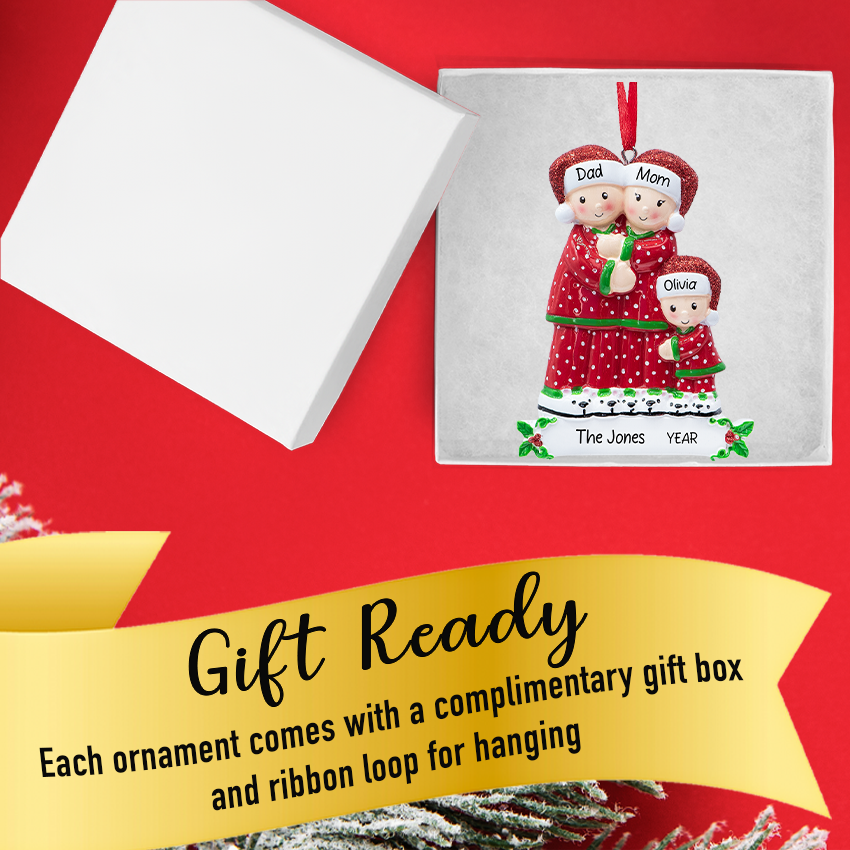 Personalized Pajama Family of 3 Christmas Ornament 2025