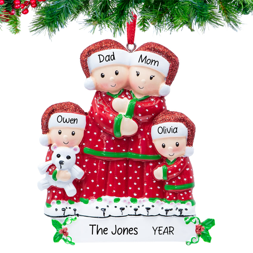 Personalized Pajama Family of 4 Christmas Ornament