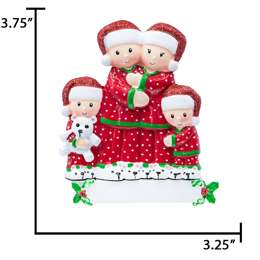 Personalized Pajama Family of 4 Christmas Ornament
