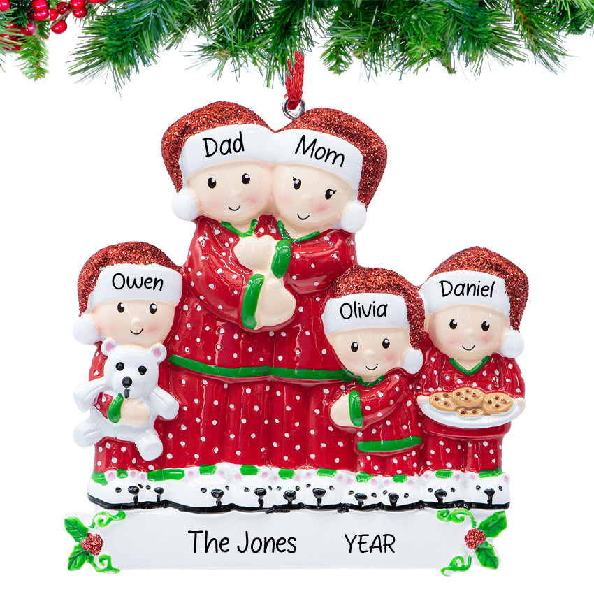 Personalized Pajama Family of 5 Christmas Ornament