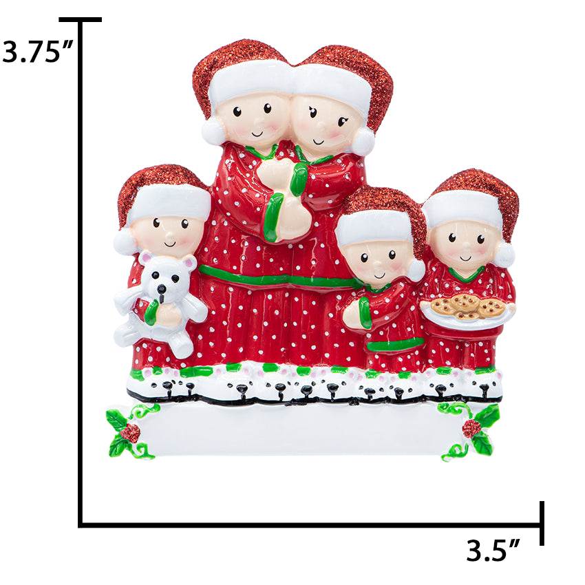 Personalized Pajama Family of 5 Christmas Ornament