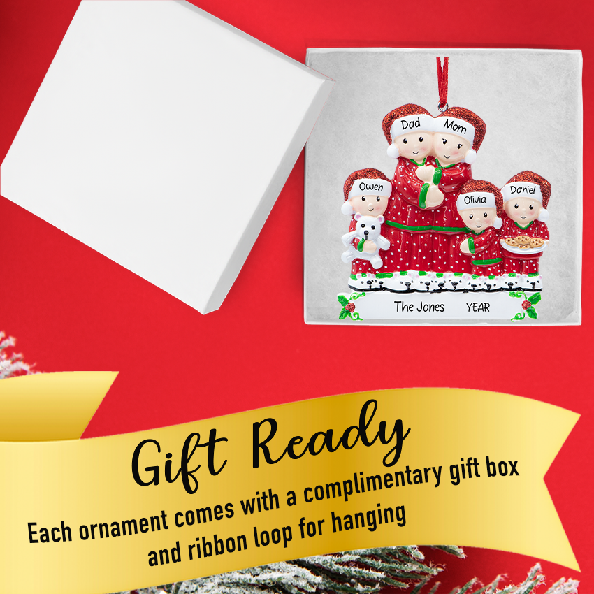 Personalized Pajama Family of 5 Christmas Ornament
