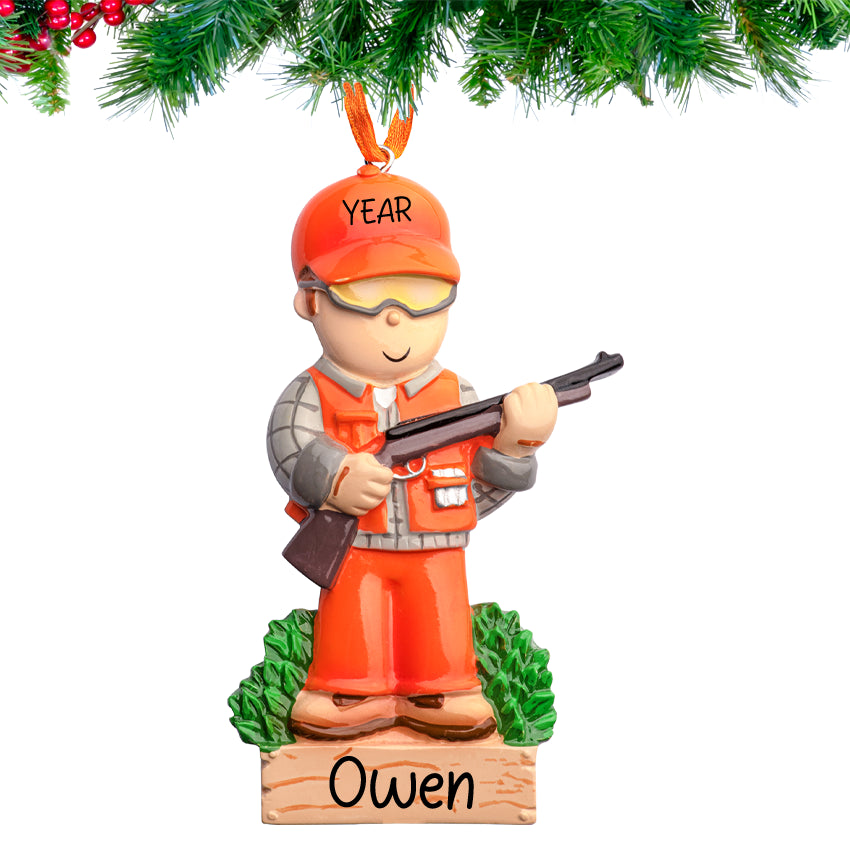 Customized hunter Christmas ornament, a unique decoration to celebrate the love of hunting.