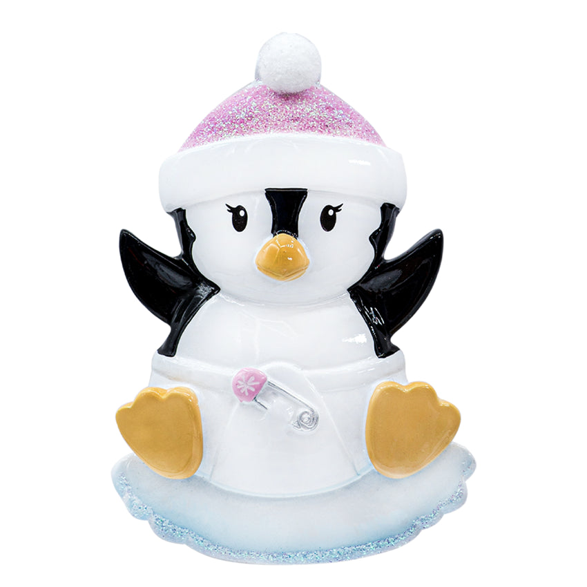Personalized Baby Girl Penguin Ornament - Baby's First Christmas Gift