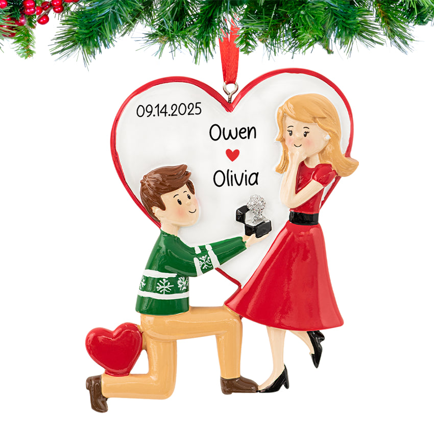 Personalized Christmas engagement ornament with custom name and year