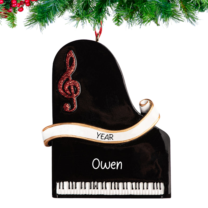 Personalized Piano with Treble Clef Christmas Ornament