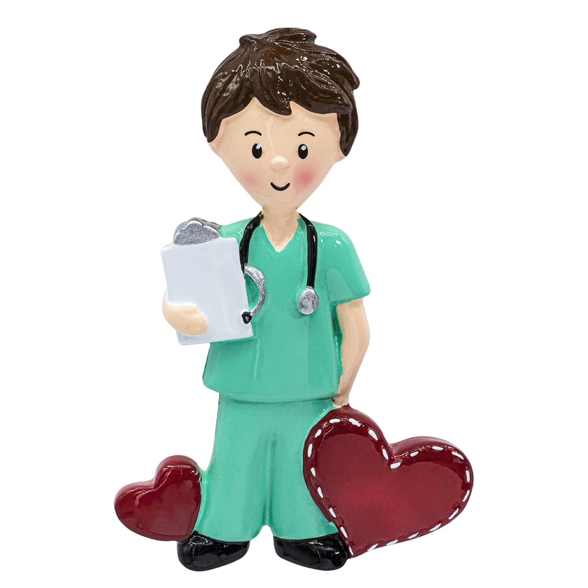 Personalized Male Nurse in Scrubs Christmas Ornament