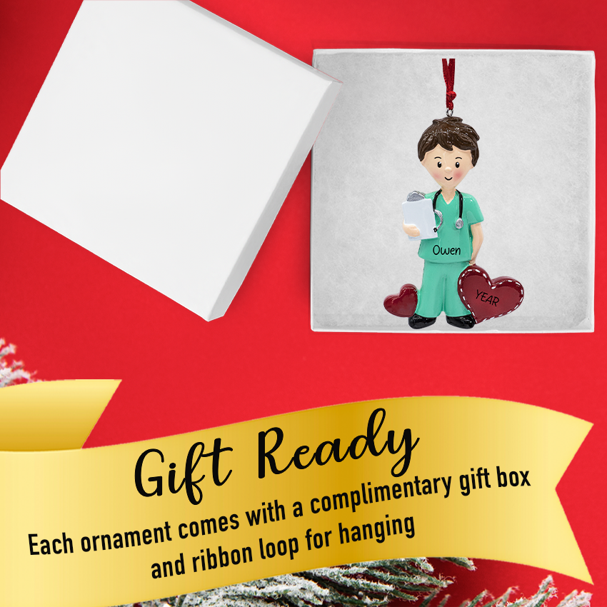 Personalized Male Nurse in Scrubs Christmas Ornament