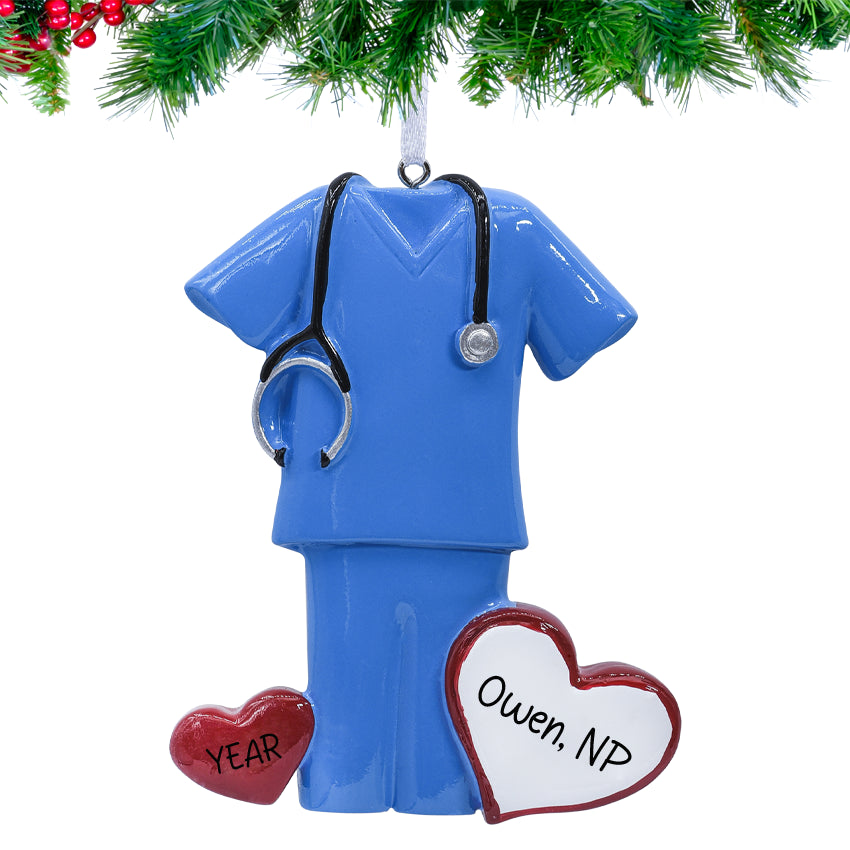 Personalized Blue Scrubs Christmas Ornament