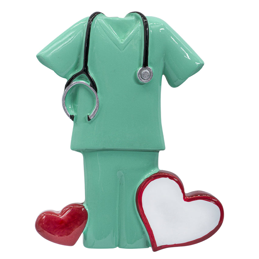 Personalized Green Scrubs with Stethoscope Christmas Ornament