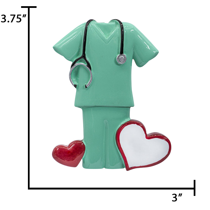 Personalized Green Scrubs with Stethoscope Christmas Ornament