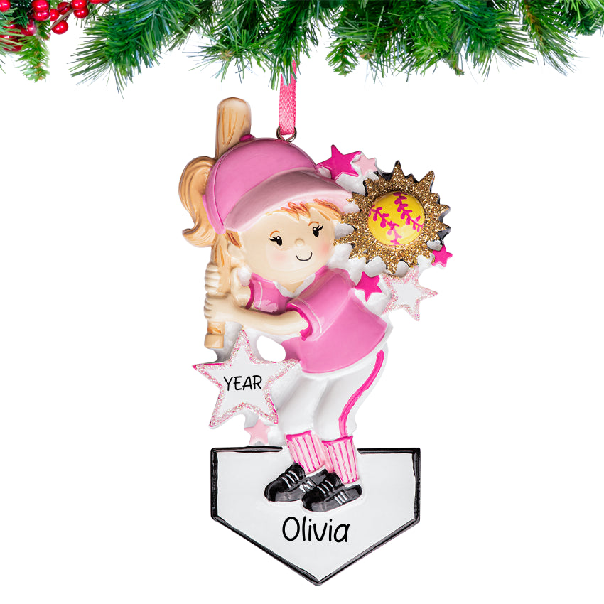 Custom Softball Girl Christmas Ornament