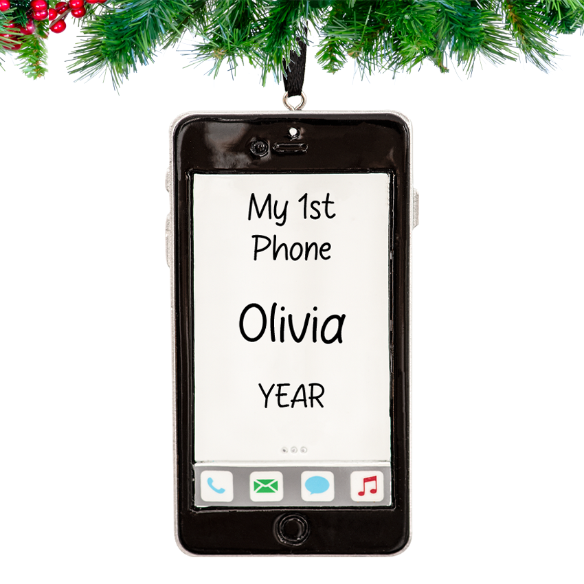 Custom smartphone Christmas ornament, personalized decoration for tech enthusiasts this holiday.