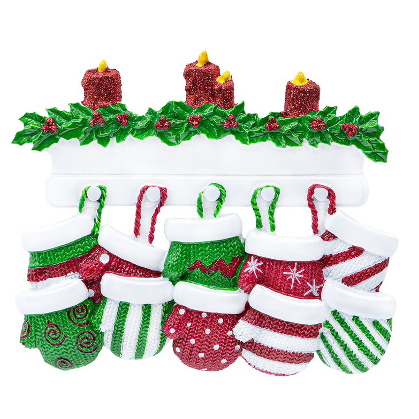 Personalized Mitten Family of 10 Christmas Ornament