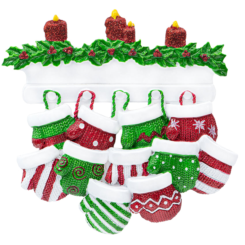 Personalized Mitten Family of 11 Christmas Ornament