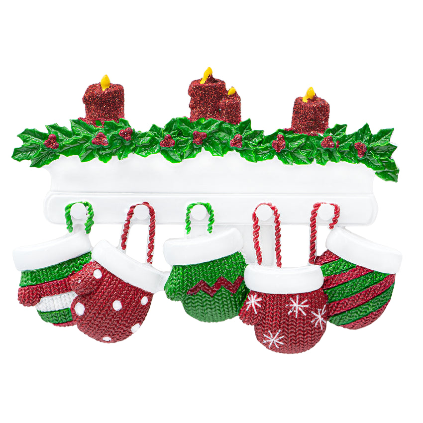 Personalized Mitten Family of 5 Christmas Ornament