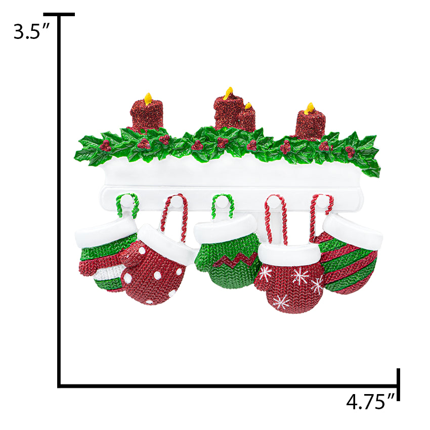 Personalized Mitten Family of 5 Christmas Ornament