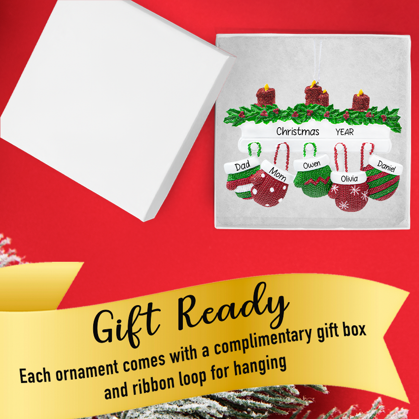 Personalized Mitten Family of 5 Christmas Ornament