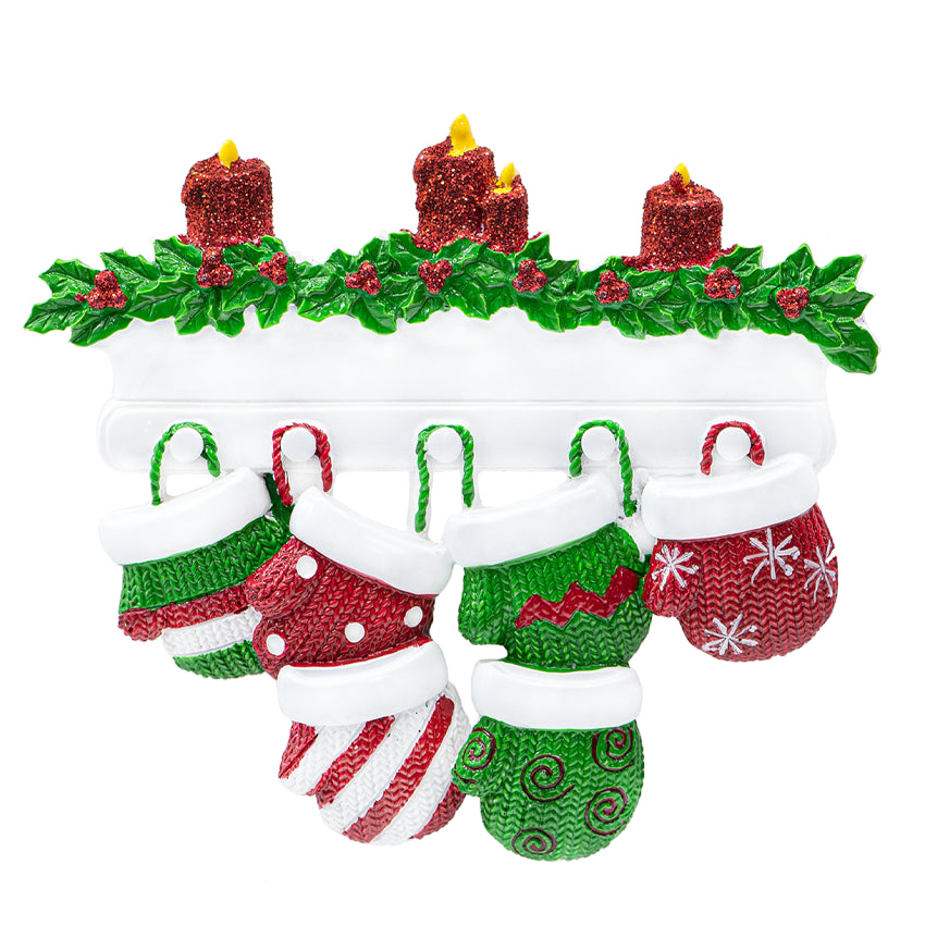 Personalized Mitten Family of 6 Christmas Ornament