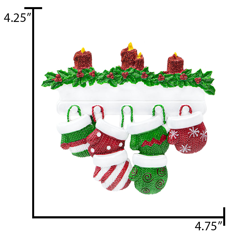 Personalized Mitten Family of 6 Christmas Ornament
