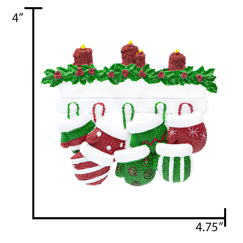 Personalized Mitten Family of 7 Christmas Ornament