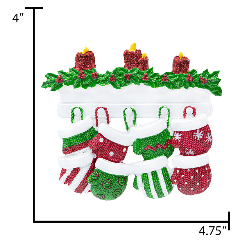 Personalized Mitten Family of 8 Christmas Ornament