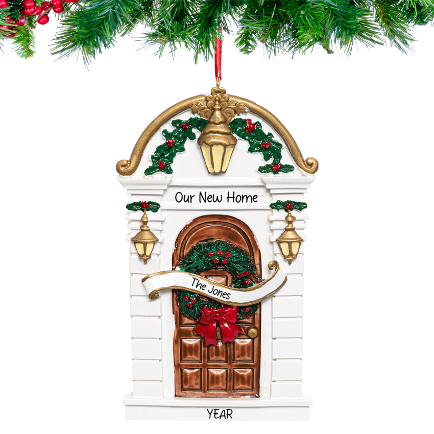 Personalized New Home / Holly Door Christmas Ornament