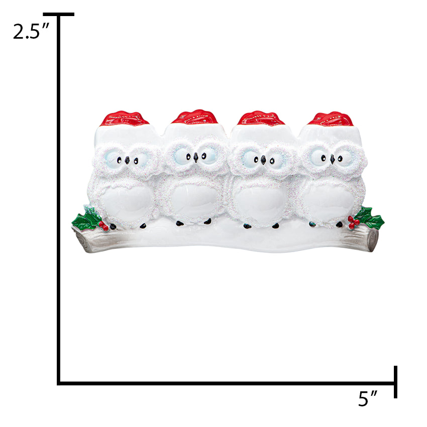 Personalized Wise Owl Family of 4 Christmas Tree Ornament