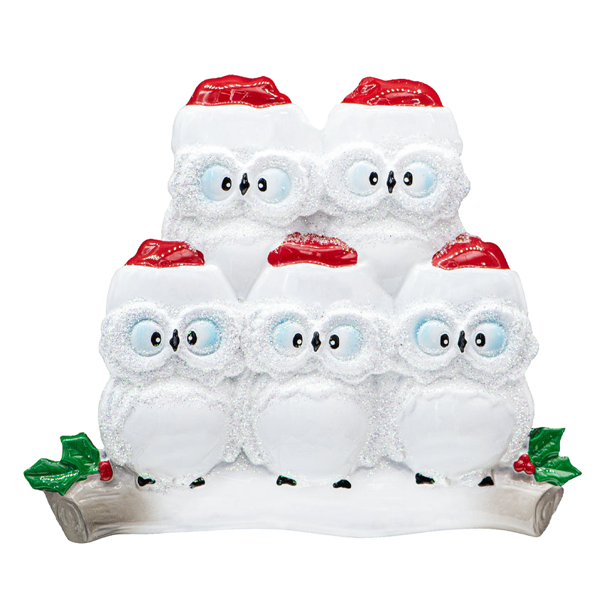 Personalized Wise Owl Family of 5 Christmas Ornament 2025