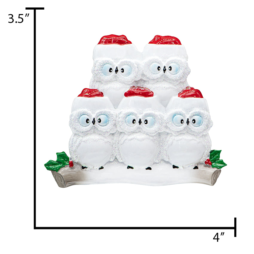 Personalized Wise Owl Family of 5 Christmas Ornament 2025