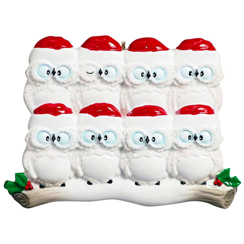 Personalized Wise Owl Family of 8 Christmas Ornament 2025