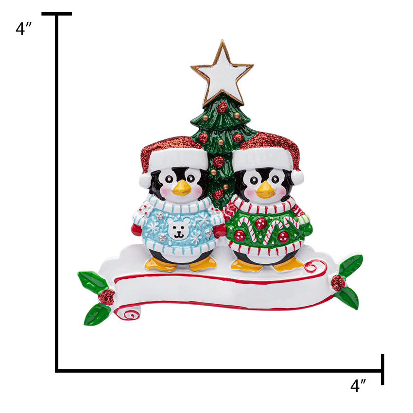 Personalized FunnySweater Penguin Couple Christmas Ornament