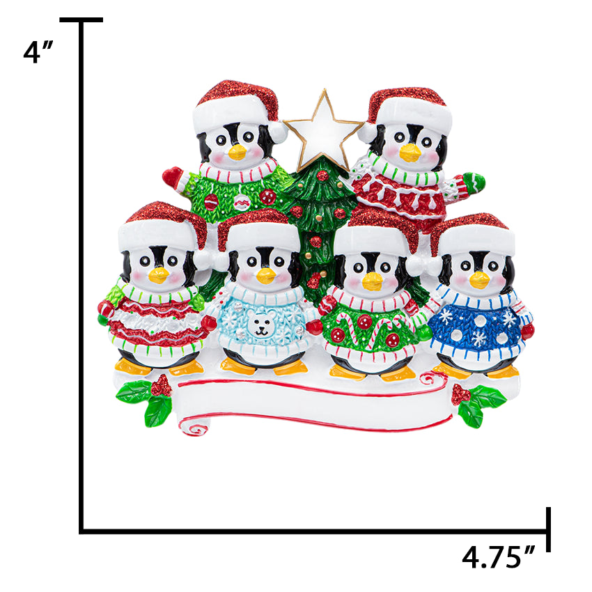 Personalized Ugly Sweater Penguin Family of 6 Christmas Ornament
