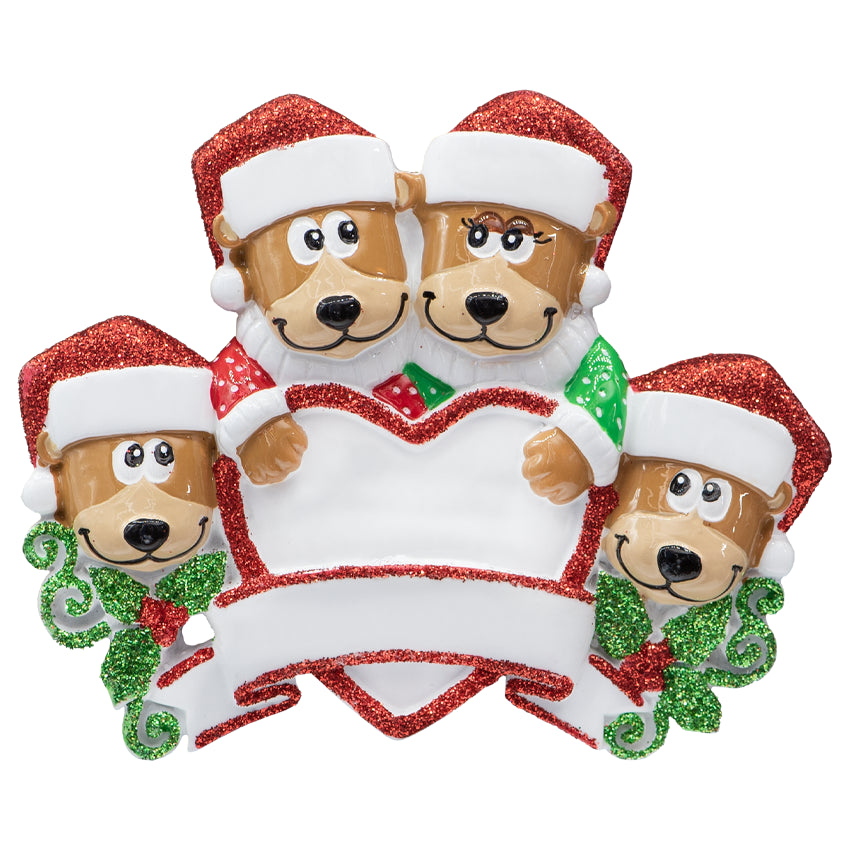 Personalized Brown Bear Family of 4 Christmas Ornament