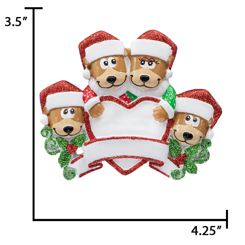 Personalized Brown Bear Family of 4 Christmas Ornament