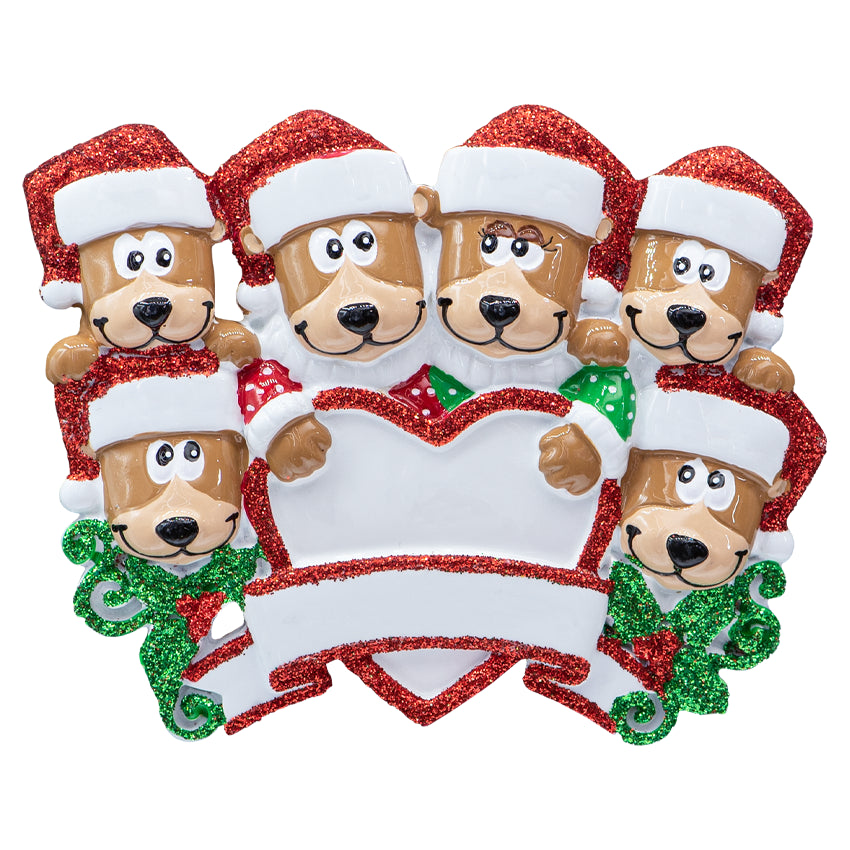 Personalized Brown Bear Family of 6 Christmas Ornament