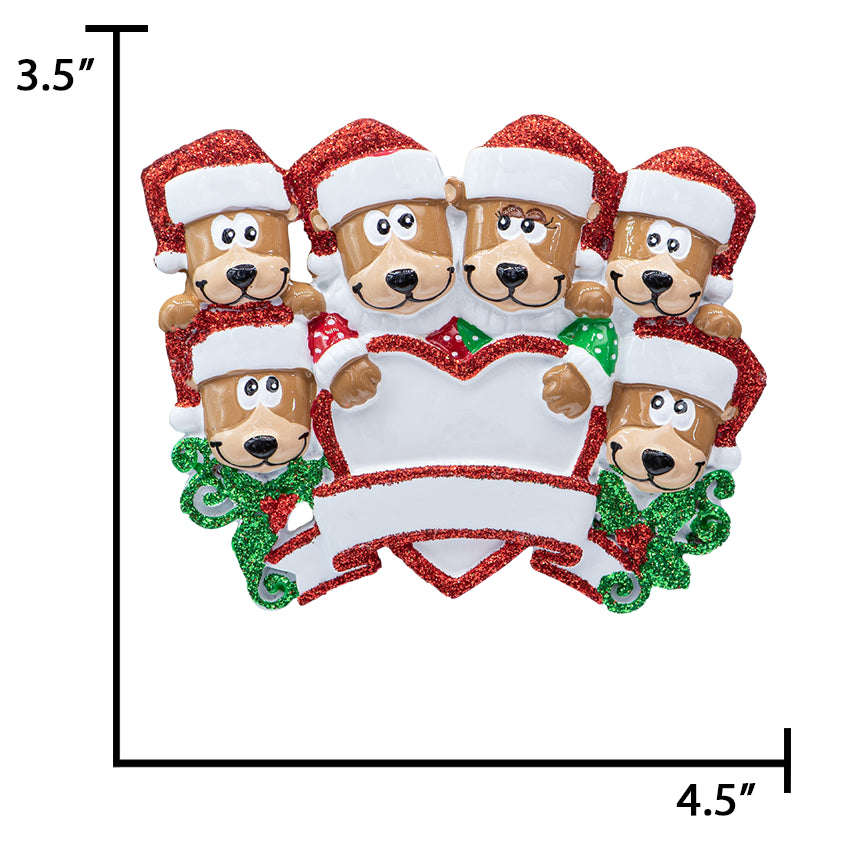 Personalized Brown Bear Family of 6 Christmas Ornament