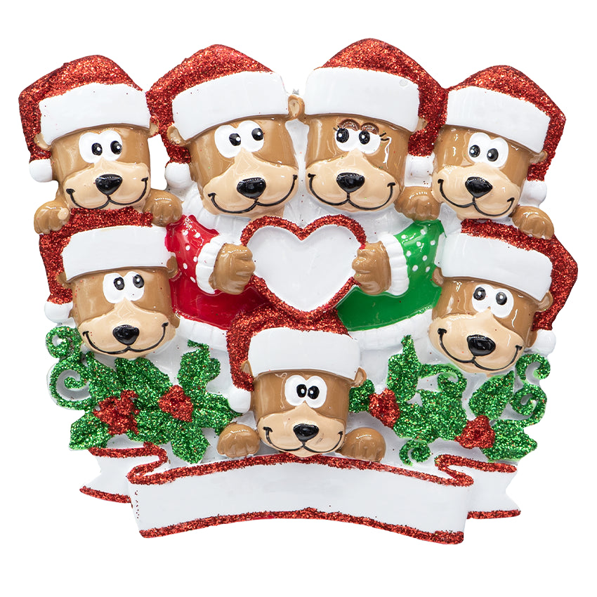 Personalized Brown Bear Family of 7 Christmas Ornament