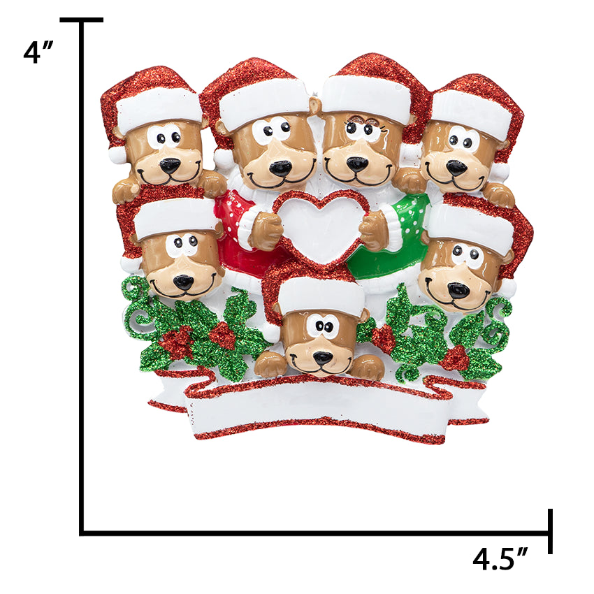 Personalized Brown Bear Family of 7 Christmas Ornament