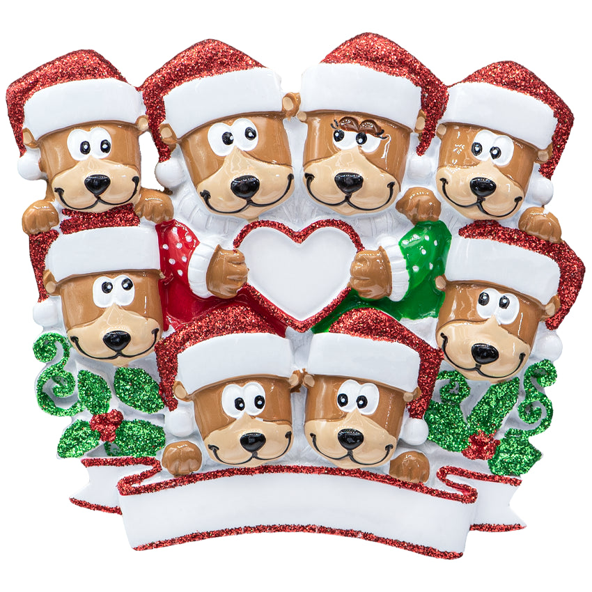 Personalized Brown Bear Family of 8 Christmas Ornament