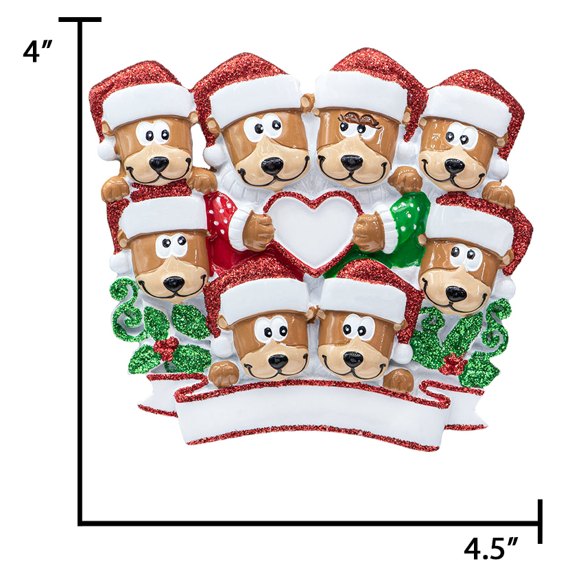 Personalized Brown Bear Family of 8 Christmas Ornament